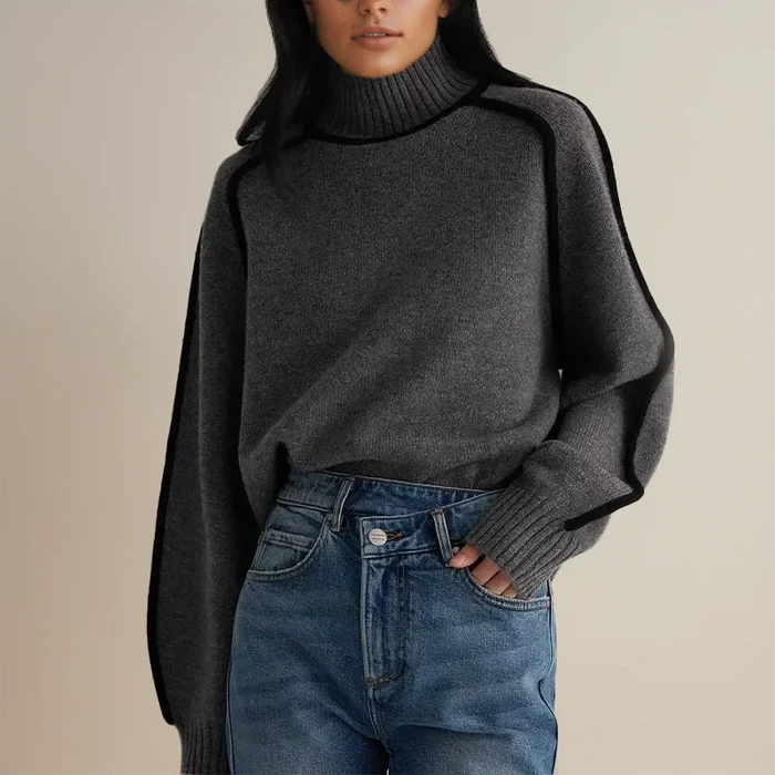 Faylin modern turtleneck sweater with contrast piping in a soft knit, relaxed fit