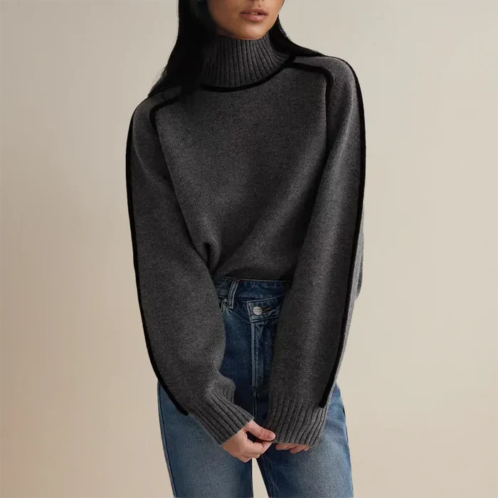 Faylin modern turtleneck sweater with contrast piping in a soft knit, relaxed fit