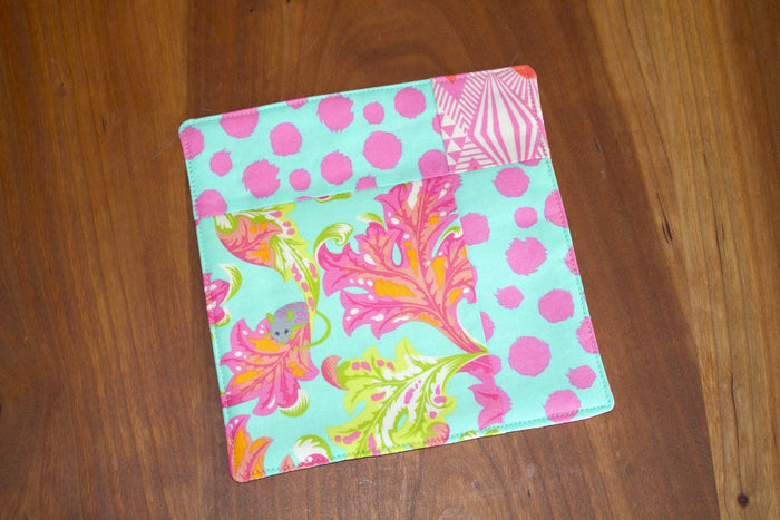 Feline Mug Rug - Chase-The Blue Peony-Animal_Cat,Category_Coaster,Color_Aqua,Color_Pink,Department_Kitchen,Theme_Animal