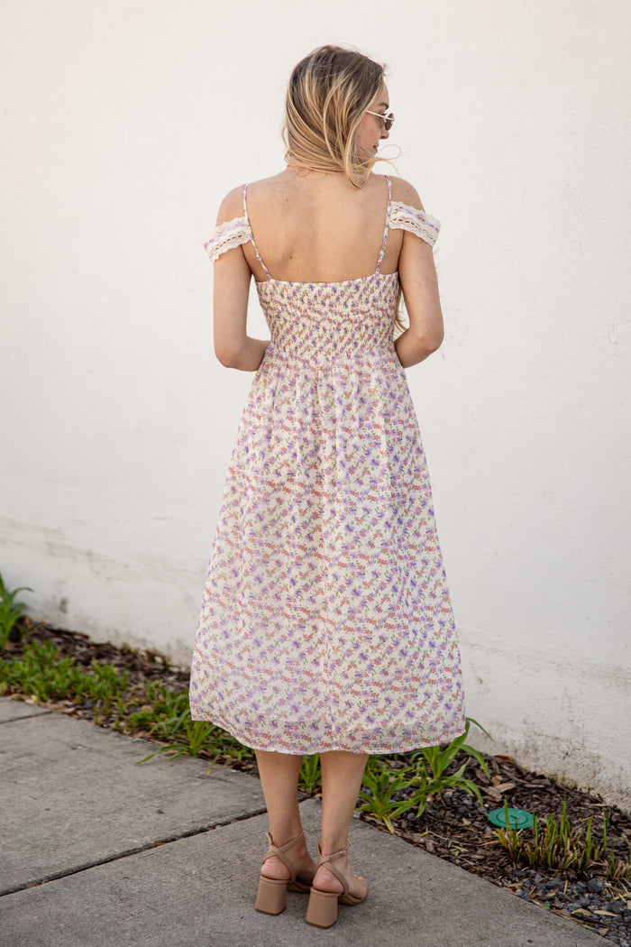 FINAL SALE - Floral Fixation Cream Midi Dress