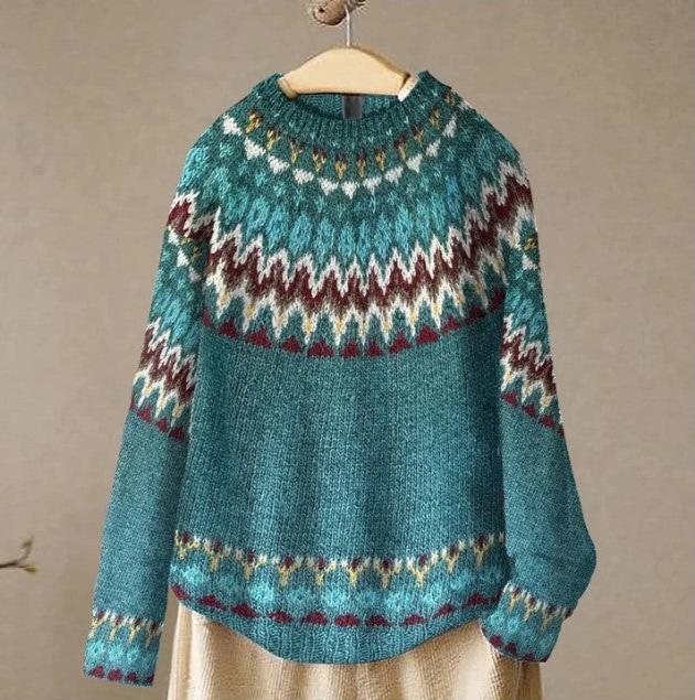 Finley boho wave knit sweater with relaxed fit and textured wave pattern