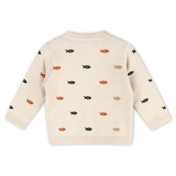 Fishes Jacquard Knit Baby Pullover Sweater, Organic Cotton