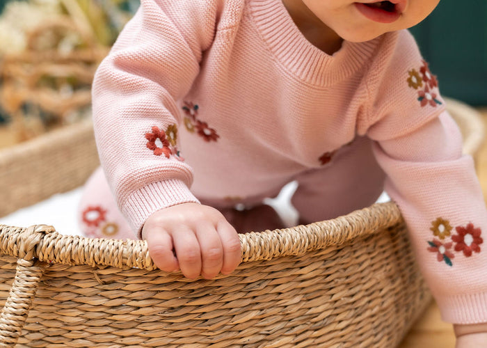 Floral Bouquet Pink Organic Knit Baby Jumpsuit (Organic Cotton)
