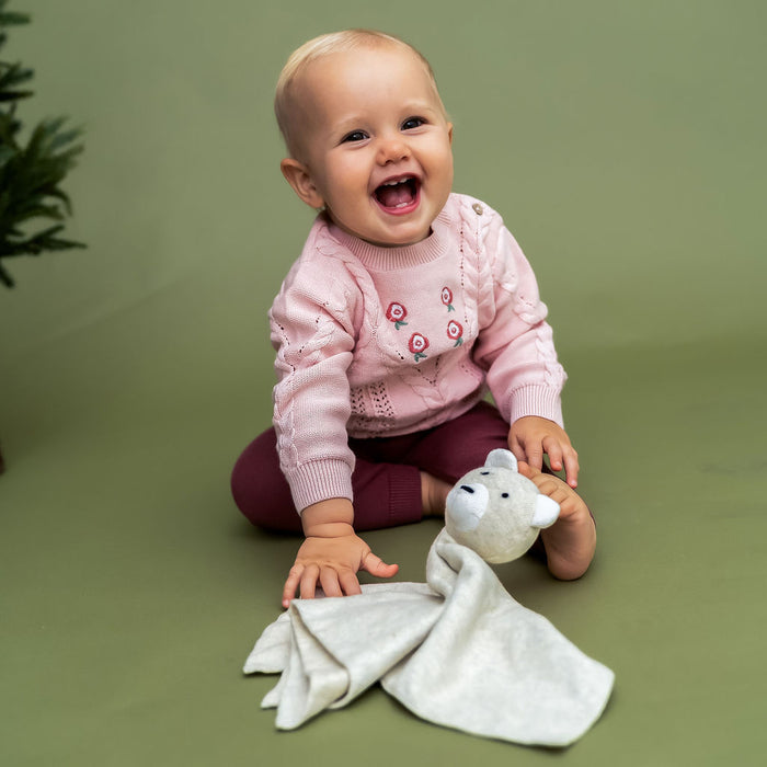 Floral Embroidered Cable Knit Baby Sweater Pullover (Organic Cotton)