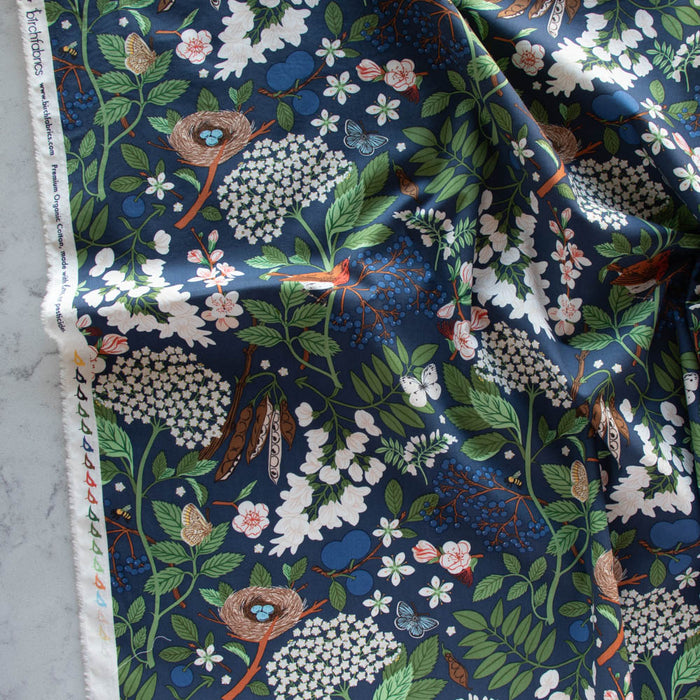 Flowering Trees Night Organic Poplin by Birch Fabrics