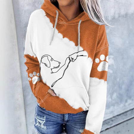 Artistic pet graphic hoodie with paw-and-hand design and tie-dye effect
