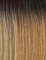 SENSATIONNEL Butta Lace Unit 5 wig close up of straight ombre hair with dark roots to honey blonde