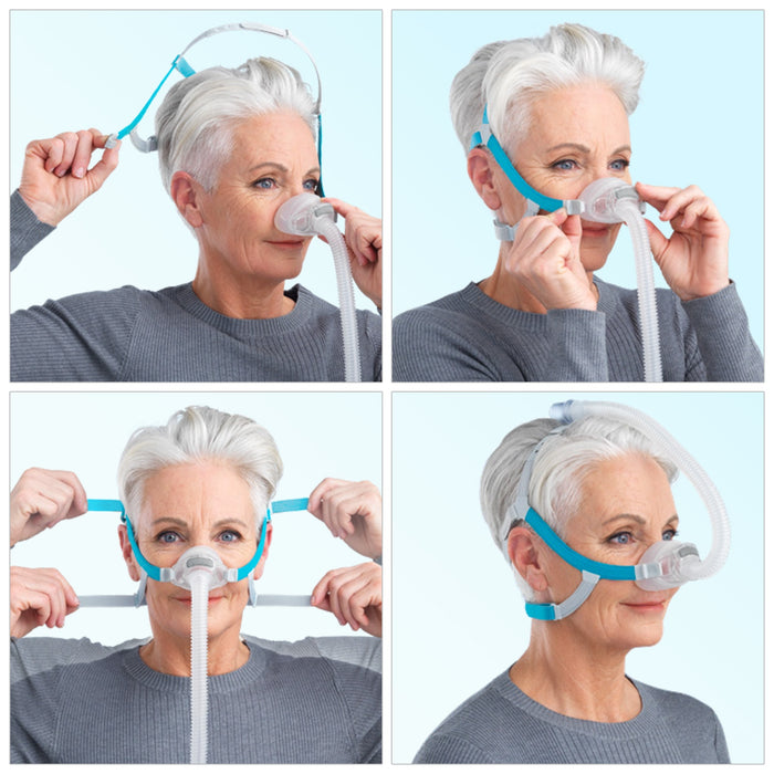 Step-by-step guide on how to use a CPAP mask with a person wearing it.