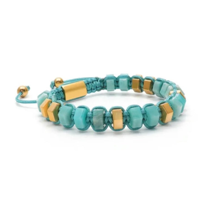 HexaLuxe Men’s Bracelet – Aquamarine &amp; Goldr-Tone Hexagon Beads