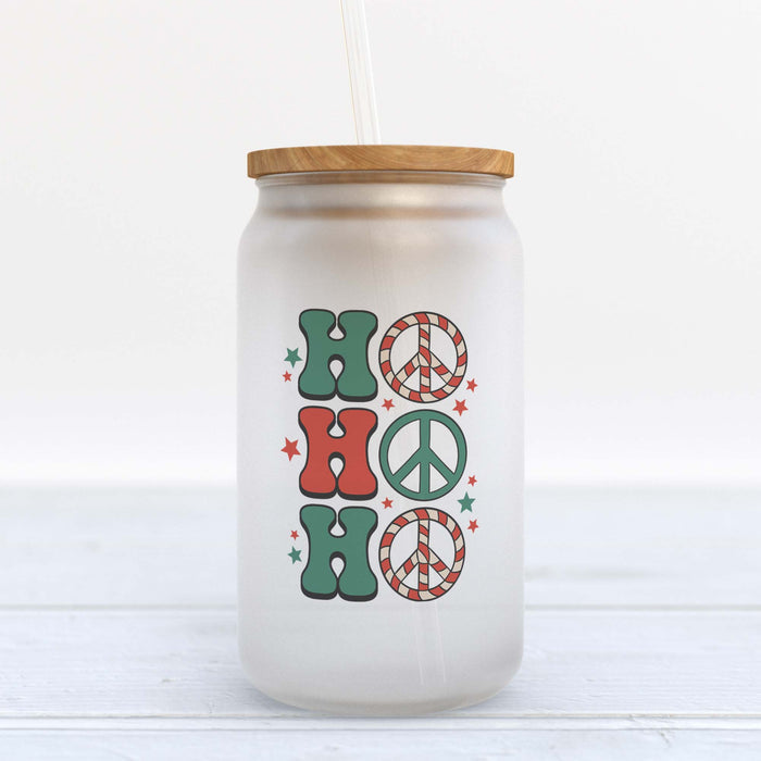 Ho Ho Ho Peace Signs Christmas Frosted Glass Can Tumbler