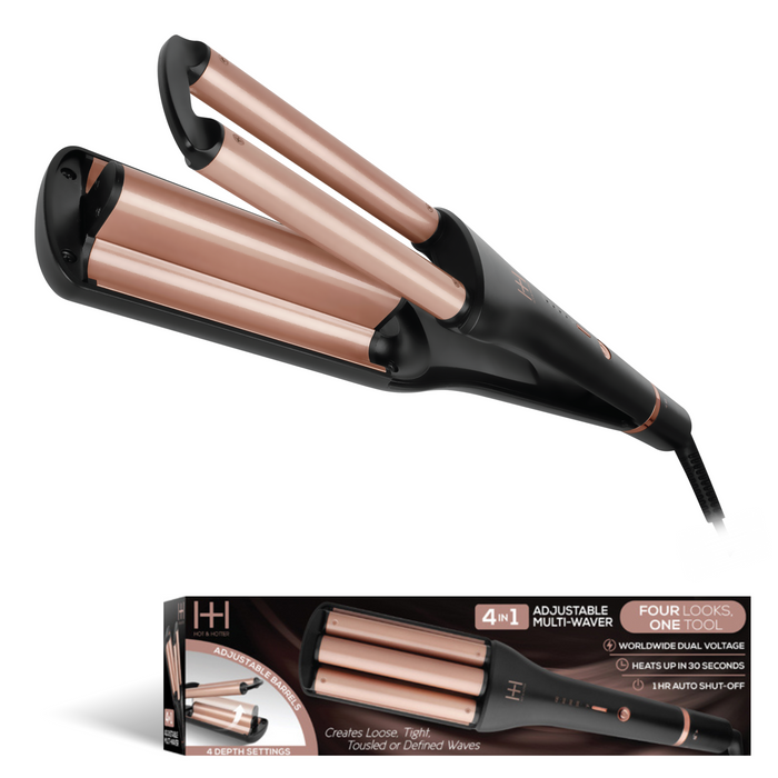 Hot & Hotter 4 in 1 Adjustable Multi-Waver, 1 Count, Black & Rose Gold