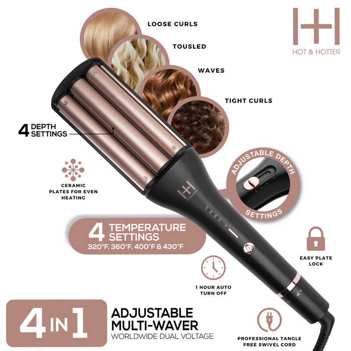 Hot & Hotter 4 in 1 Adjustable Multi-Waver, 1 Count, Black & Rose Gold