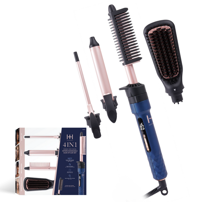 Hot & Hotter 4 in 1 Ceramic Digital Interchangeable Hair Styler Set, 1 Count, Blue & Rose Gold