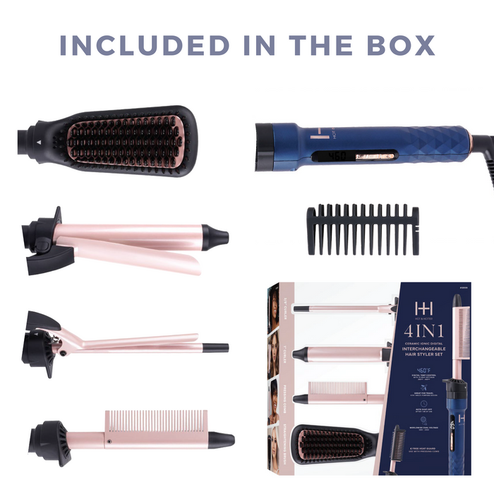 Hot & Hotter 4 in 1 Ceramic Digital Interchangeable Hair Styler Set, 1 Count, Blue & Rose Gold