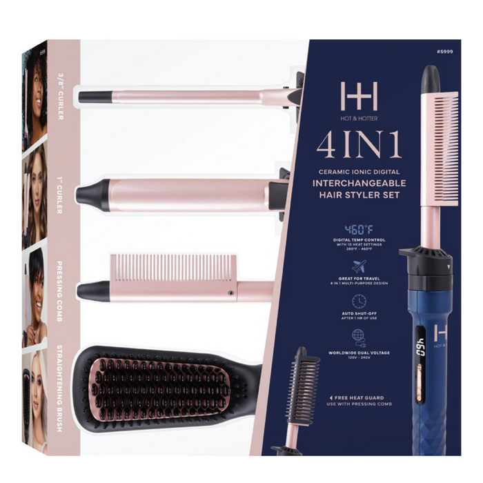 Hot & Hotter 4 in 1 Ceramic Digital Interchangeable Hair Styler Set, 1 Count, Blue & Rose Gold