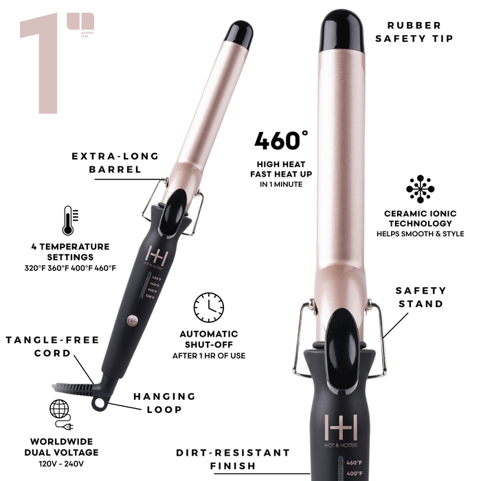 Hot & Hotter Extra Long Ceramic Tourmaline Curling Iron 1in, 1 Count Hair Curler, Black