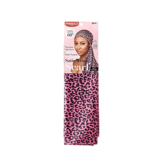 #Hq121 [Pink Leopard] Silky Satin Wrap Scarf 60"X16"