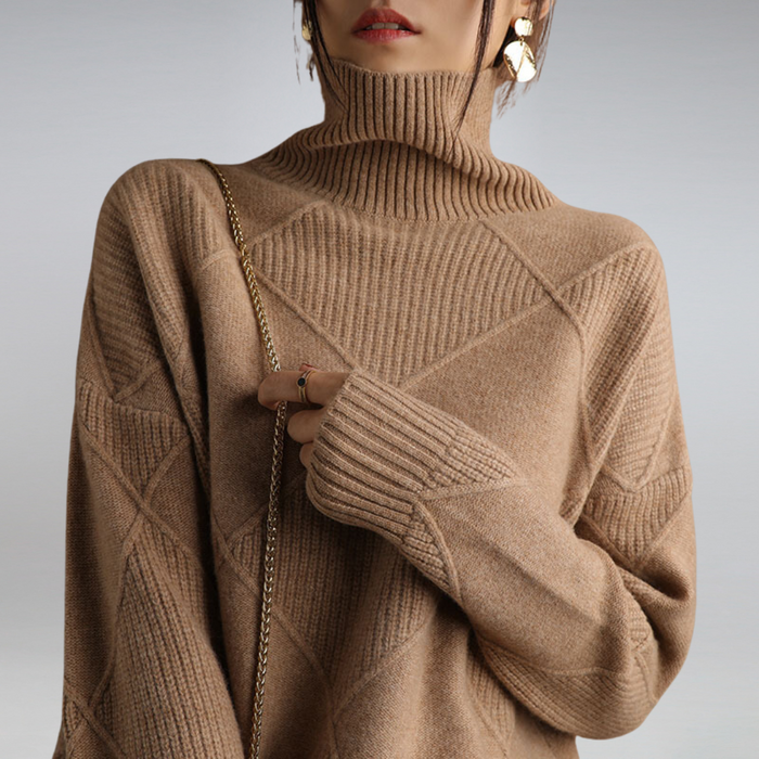 Isabella women's turtleneck sweater shown in multiple colors