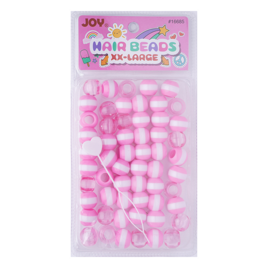 Joy Round Hair Beads XX-Large Size, 60 Count, Pink Stripe Clear Pink Mix