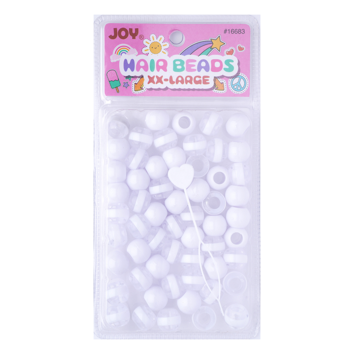 Joy Round Hair Beads XX-Large Size, 60 Count, White Stripe White Mix