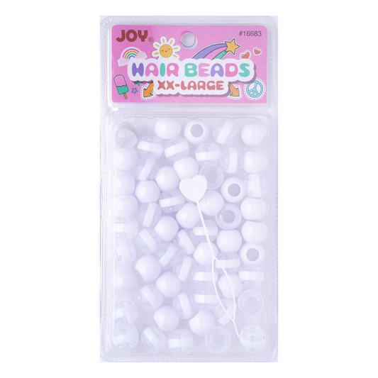 Joy Round Hair Beads XX-Large Size, 60 Count, White Stripe White Mix