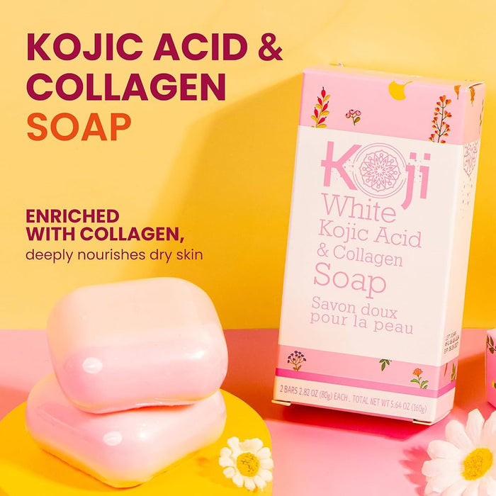 Koji White Kojic Acid & Collagen Skin Brightening Soap 80g صابون كوجي وايت لتفتيح البشرة بحمض الكوجيك والكولاجين - Princess Cosmetics Qatar