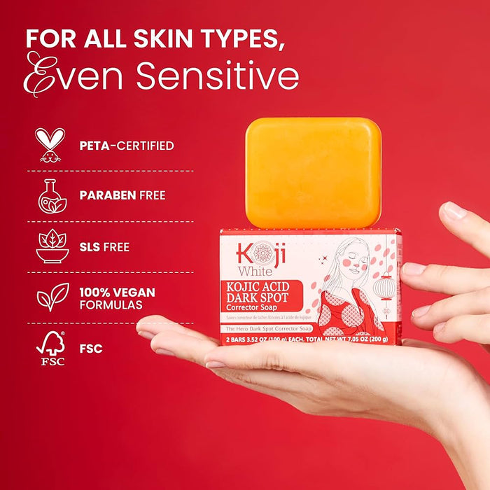 Koji White Kojic Acid Dark Spot Corrector Soap (2 Bars x 100g) صابون كوجي وايت لتصحيح البقع الداكنة بحمض الكوجيك - Princess Cosmetics Qatar