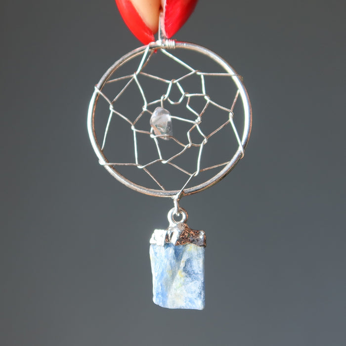 blue kyanite quartz dreamcatcher pendant