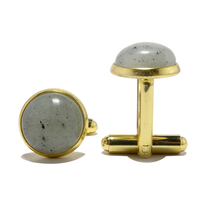gray labradorite circles in gold cufflinks