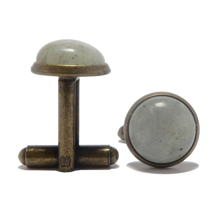 gray labradorite circles in antique bronze cufflinks