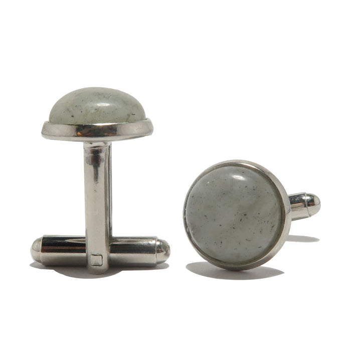 labradorite circles in silver cufflinks