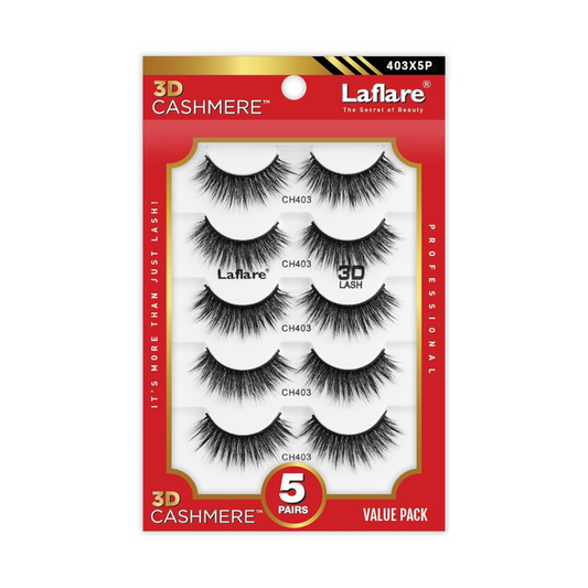 LAFLARE 3D cashmere eyelashes value pack 5 pairs dramatic black false eyelashes in red packaging