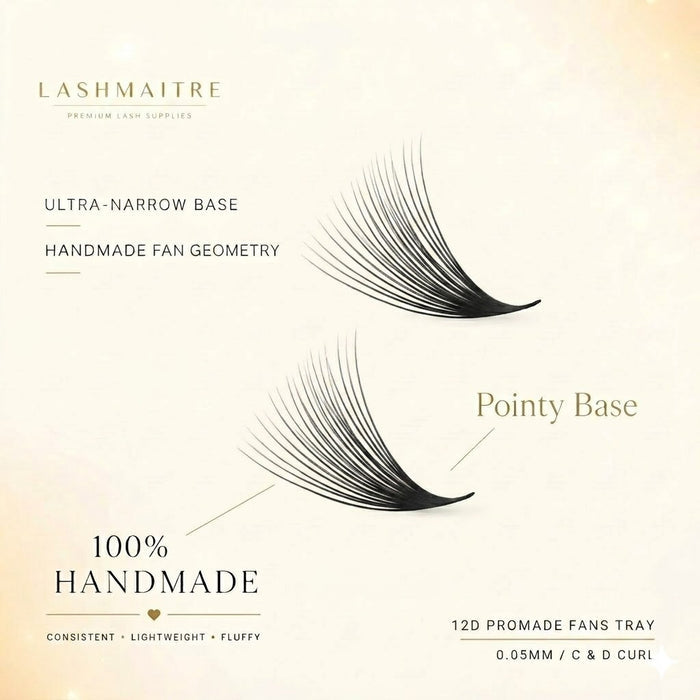 LASHMAITRE 12D Promade Fans Tray - 500 Fans pointy base and handmade fan geometry guide