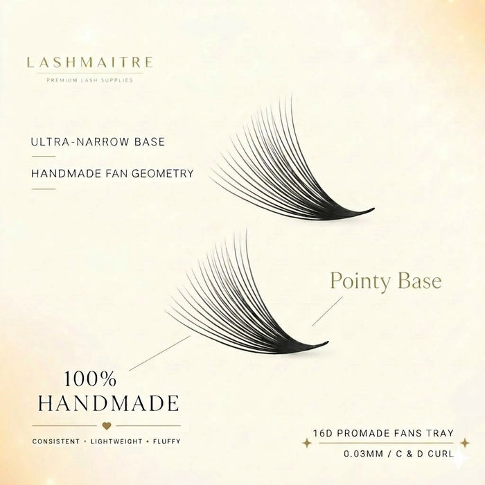 LASHMAITRE 16D Promade Fans Tray - 500 Fans pointy base and handmade fan geometry guide
