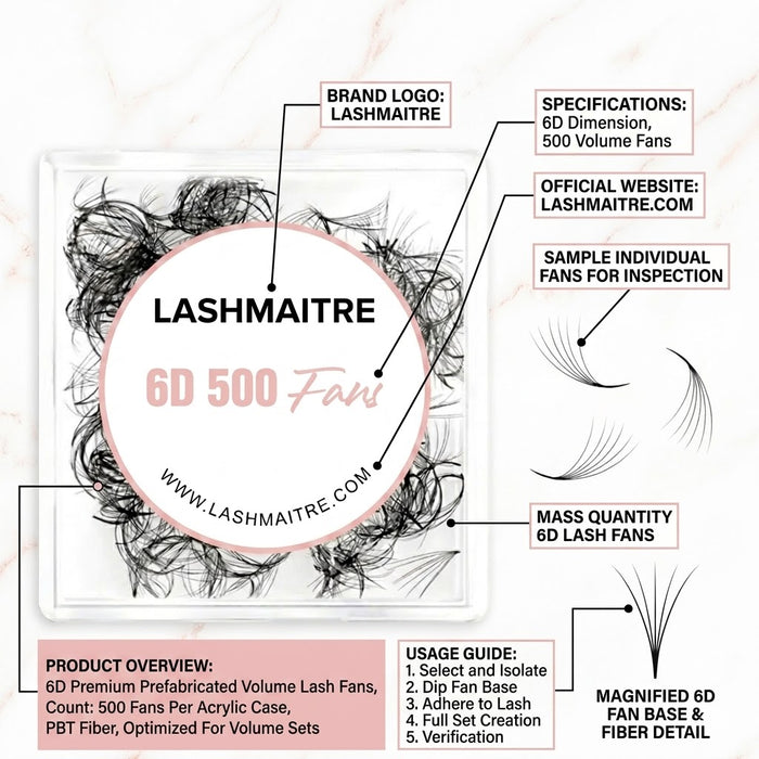 LASHMAITRE 6D Loose Premade Fans - Pointy Base 500 Fans specification overview