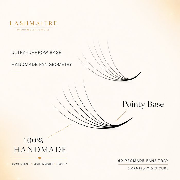 LASHMAITRE 6D Promade Fans Tray - 500 Fans pointy base and handmade fan geometry guide