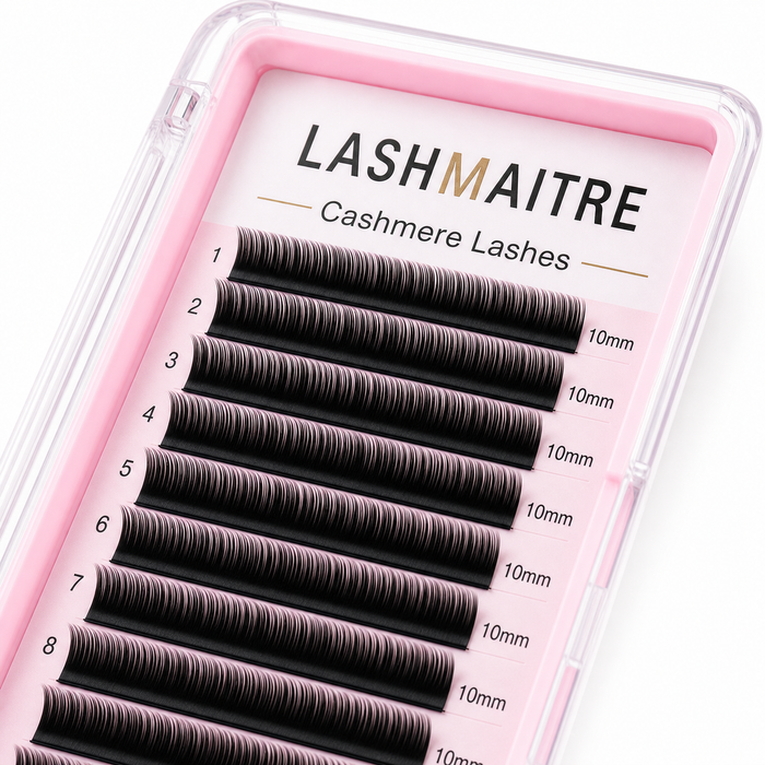 0.07mm Cashmere Volume Lash Extension Trays 45 degree curl and fiber detail