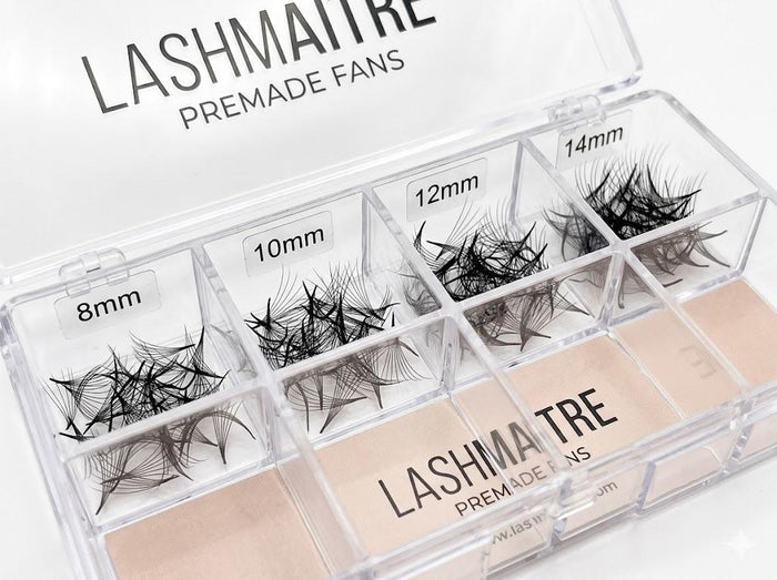 LASHMAITRE Mixed Length Loose Premade Fans - 600 Fans 8mm 10mm 12mm and 14mm loose fan compartments