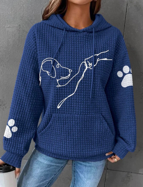 Layla waffle-knit hoodie with paw-print detail, oversized fit and kangaroo pocket
