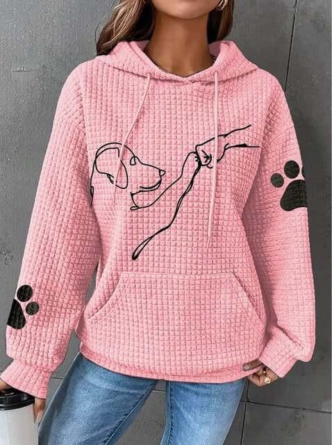 Layla waffle-knit hoodie with paw-print detail, oversized fit and kangaroo pocket