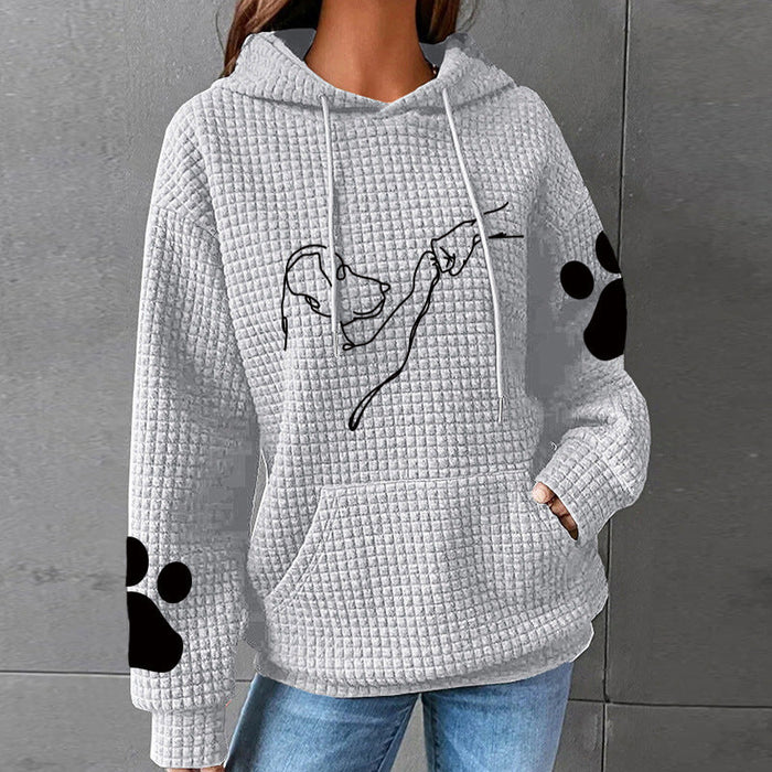 Layla waffle-knit hoodie with paw-print detail, oversized fit and kangaroo pocket