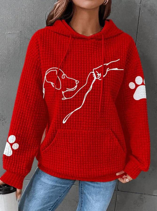 Layla waffle-knit hoodie with paw-print detail, oversized fit and kangaroo pocket
