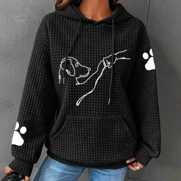 Layla waffle-knit hoodie with paw-print detail, oversized fit and kangaroo pocket