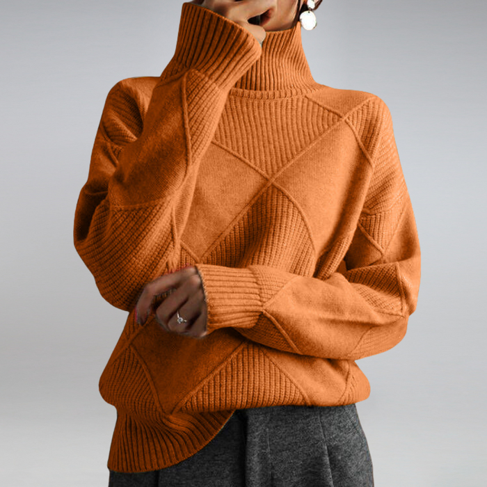 Linley luxe ribbed turtleneck pullover in a relaxed fit, shown in a neutral color