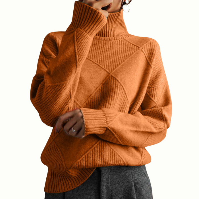 Linley luxe ribbed turtleneck pullover in a relaxed fit, shown in a neutral color