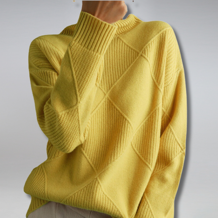 Linley luxe ribbed turtleneck pullover in a relaxed fit, shown in a neutral color