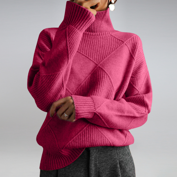 Linley luxe ribbed turtleneck pullover in a relaxed fit, shown in a neutral color