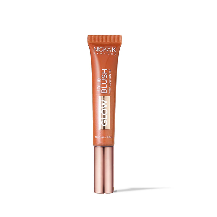 NICKA K liquid glow blush in a sleek orange tube with rose gold cap makeup product