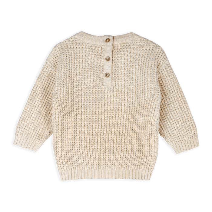 Viverano Organics baby top in beige with button back and textured knit organic cotton wear