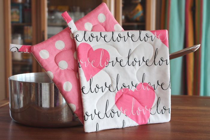 Love Heart Potholder-The Blue Peony-Category_Pot Holder,Color_Pink,Department_Kitchen,Size_Traditional (Square),Theme_Love,Theme_Marriage